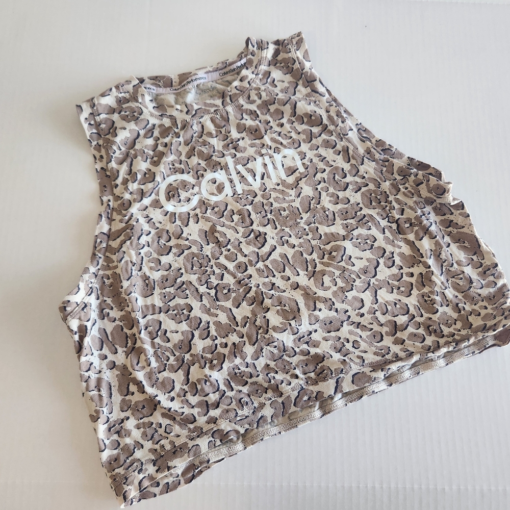 Calvin Klein Performance Women's Crop Top Loose Fit Leopard Print Activewear Med